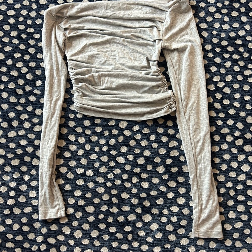 Silence + Noise Light Gray Ruched Off-Shoulder Top